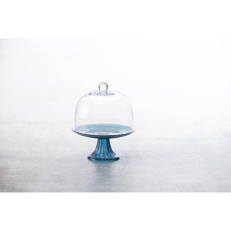 Cornflower Blue Glass Pedestal Cake Stand with Dome