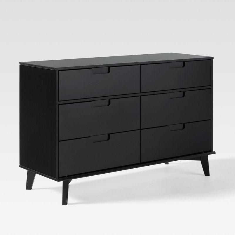 Black Pine Mid-Century Modern 6-Drawer Dresser