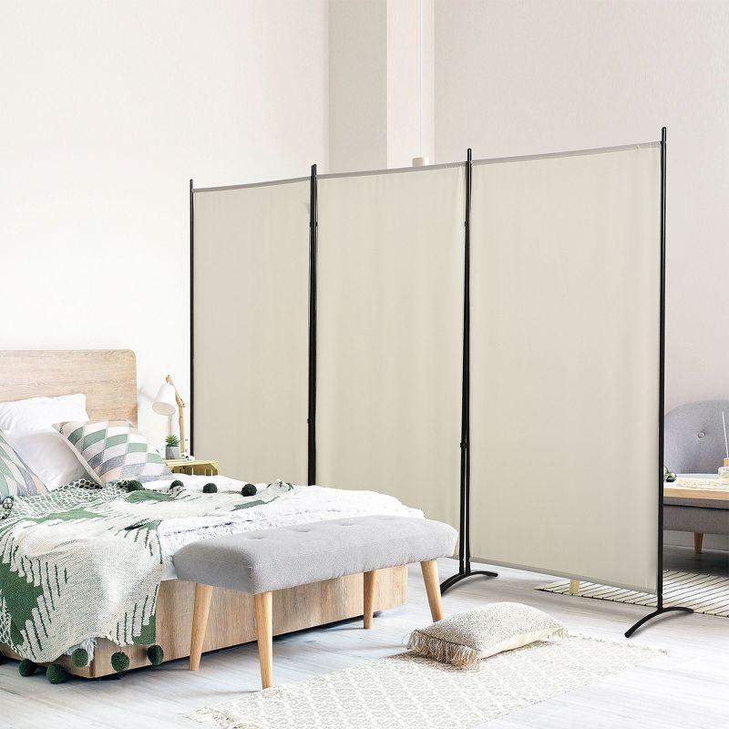 Beige 3-Panel Folding Privacy Screen with Steel Frame