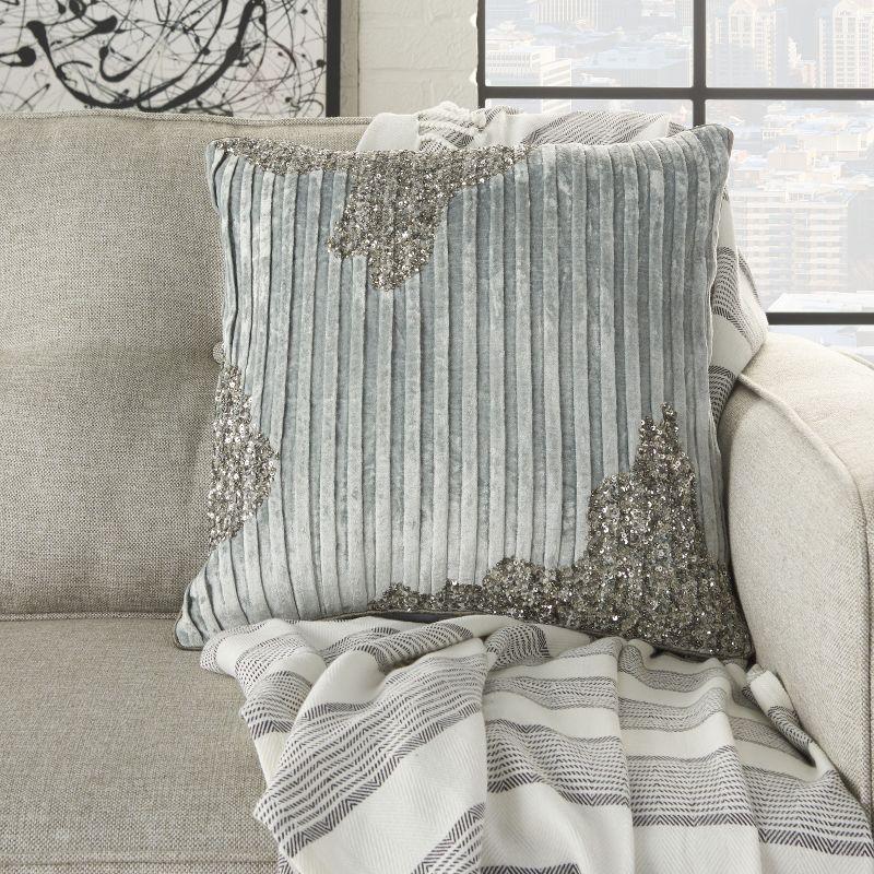 Sofia Powder Velvet Beaded Pleated 18" Throw Pillow