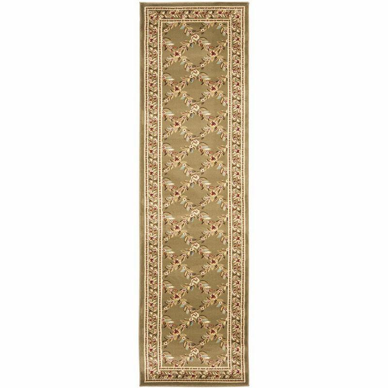 Elegant Green Trellis 27'' Hand-Knotted Synthetic Area Rug