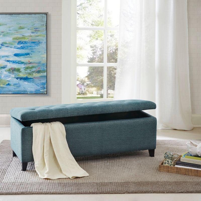 Peacock Blue Tufted Top Birch Storage Bench