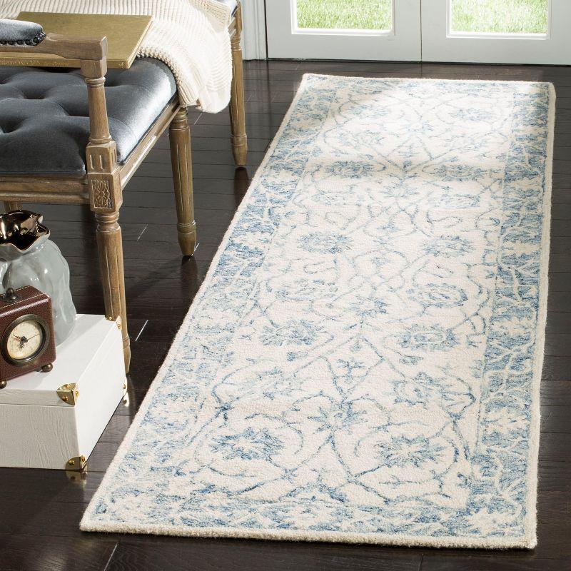 Elegant Ivory Floral Hand-Tufted Wool Runner Rug