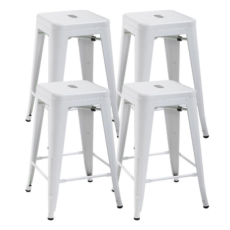 BestMassage Set of 4 Stackable Metal Bar Stools 24 Inch Counter Barstool Height Backless, White