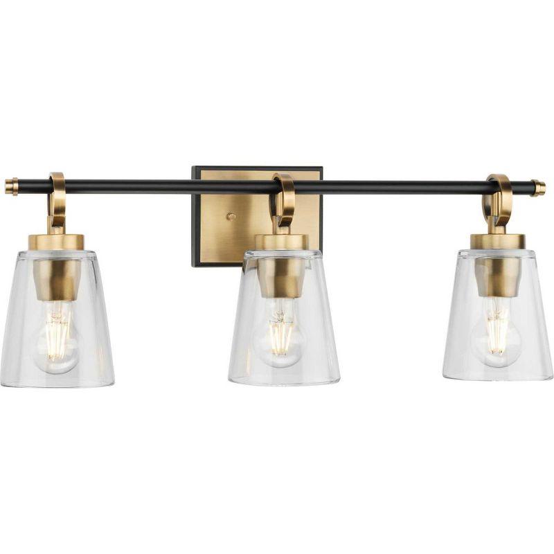 Cassell 3-Light Vintage Brass and Black Vanity Fixture