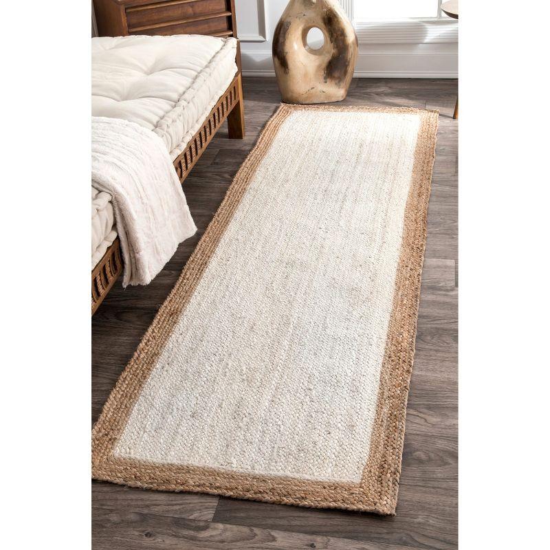 Braided Jute 2'6" x 6' Runner Rug in White, Handmade and Reversible