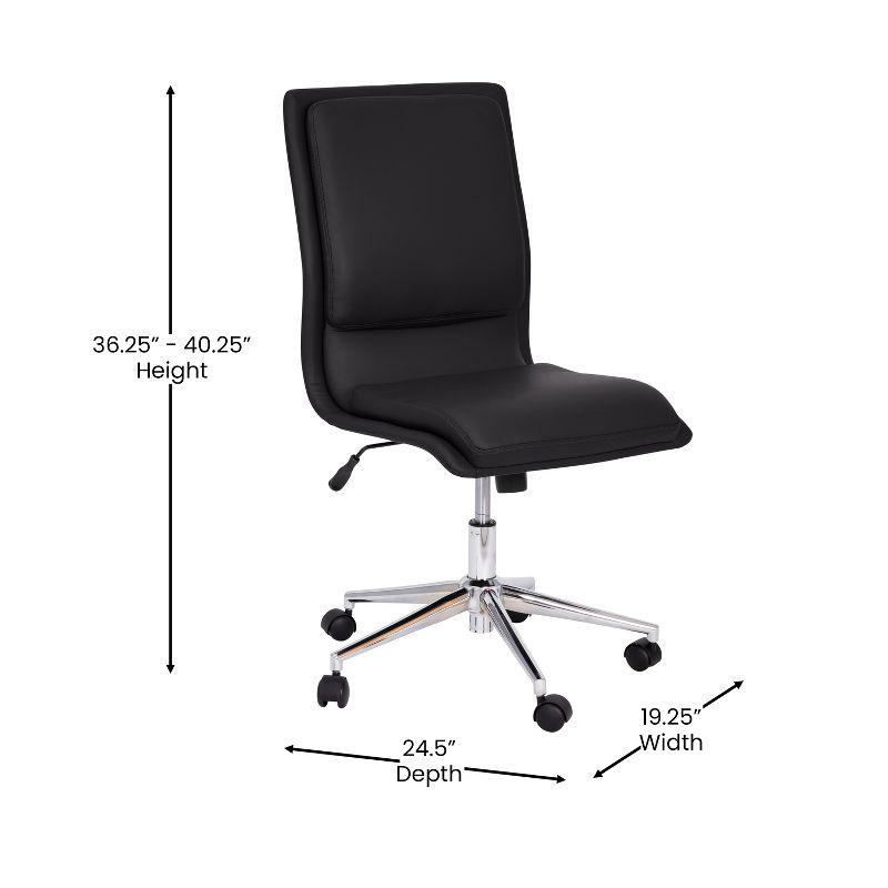 Merrick Lane Mid-Back Armless Home Office Chair with Height Adjustable Swivel Seat and Five Star Chrome Base, Black Faux Leather