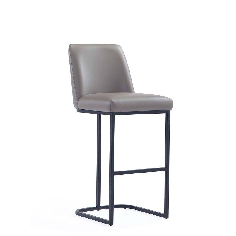 Manhattan Comfort Serena Leatherette Upholstered Metal Barstool Gray: Sled Base, Padded Back, Fixed Height