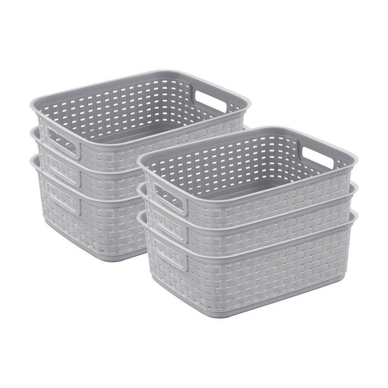 Sterilite Sterilite Short Weave Basket, Decorative Storage Bin, Organize the Closet, Bathroom or Classroom (Set of 6)