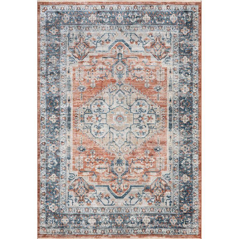 Nuloom Zara Medallion 3x5 Accent Indoor Area Rug for Living Room Bedroom Dining Room Entryway Kitchen, Rust/Blue