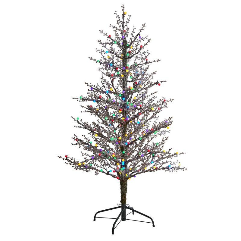 5ft Frosted Berry Twig Artificial Christmas Tree with Multicolored LED Lights