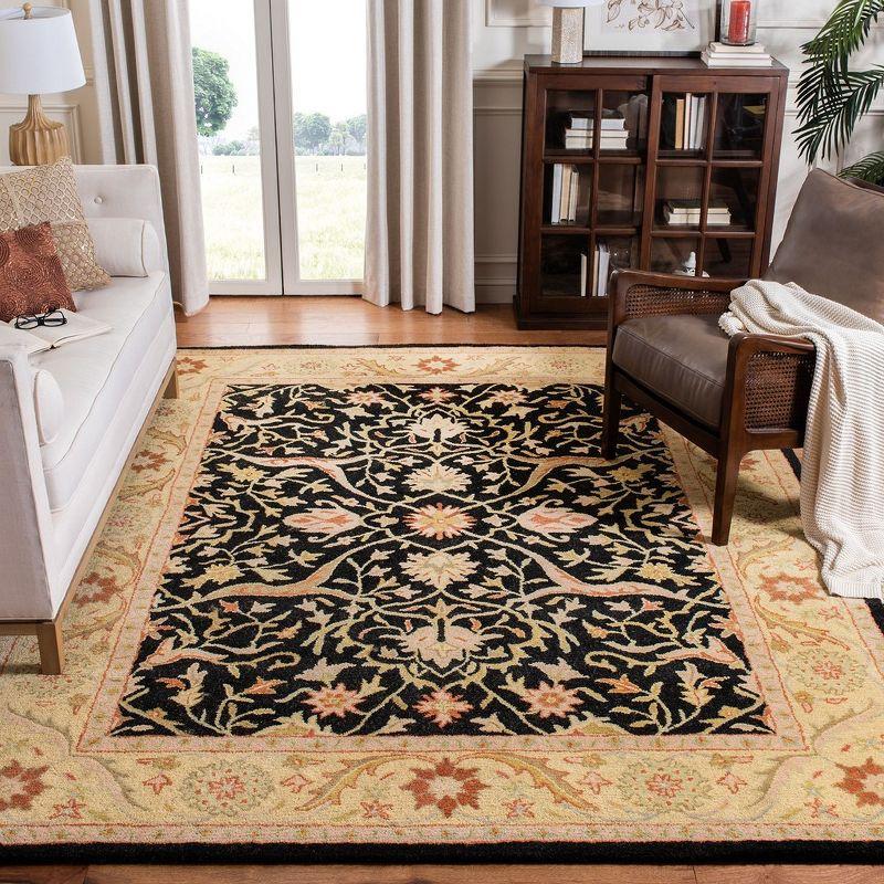 Handmade Black Floral Wool Tufted Area Rug