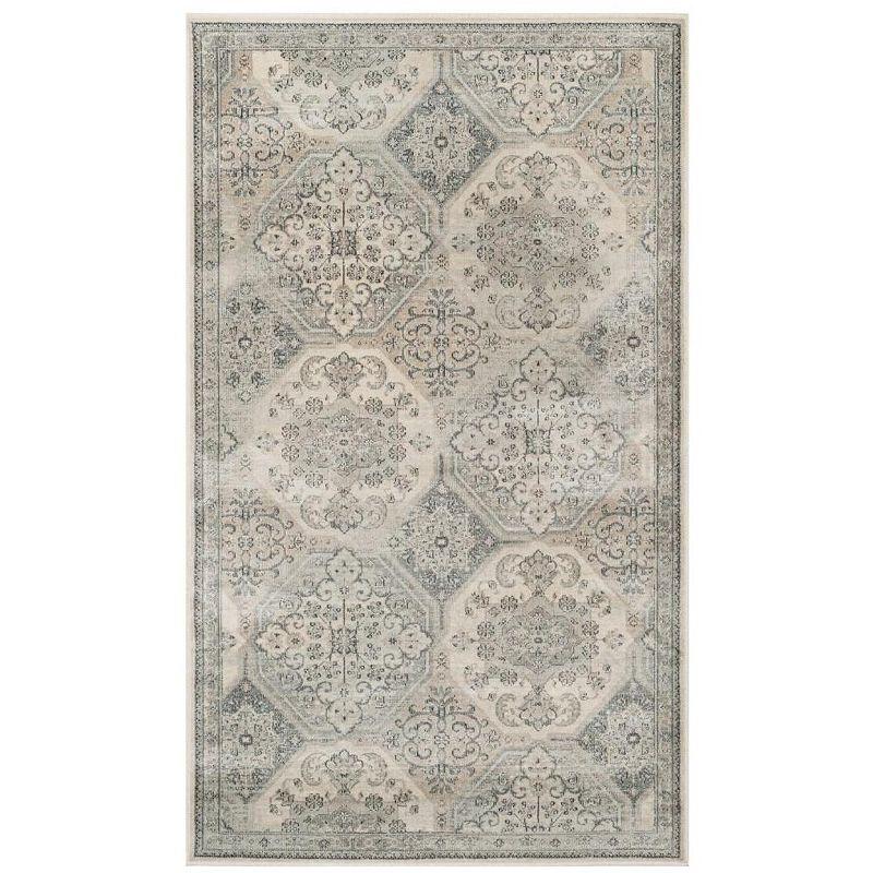 Elegant Cream and Blue Hand-Knotted Transitional Area Rug