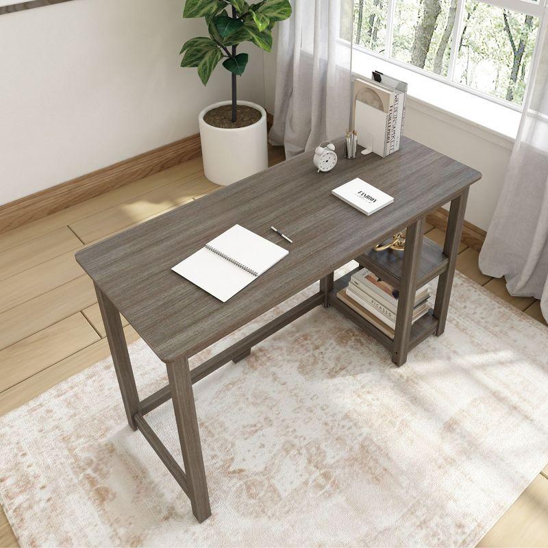 Plank+Beam Solid Wood Computer Desk with Shelves, Simple Desk for Bedroom, Home Office Study Desk, 47.25", Clay
