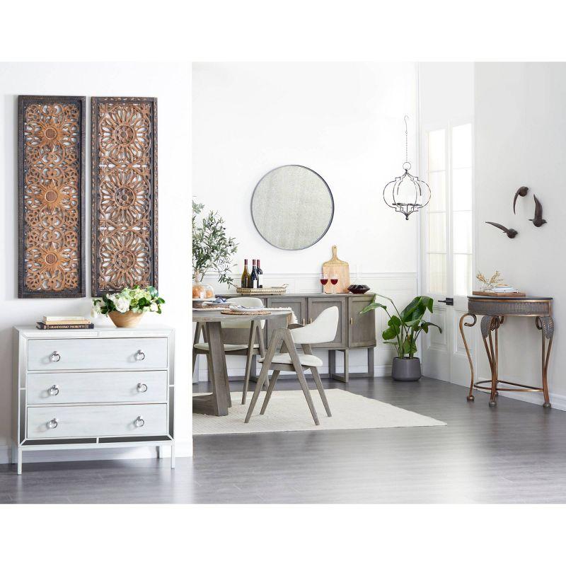 Allura Metal Embossed Leaf Console Table with Ornate Scroll Legs