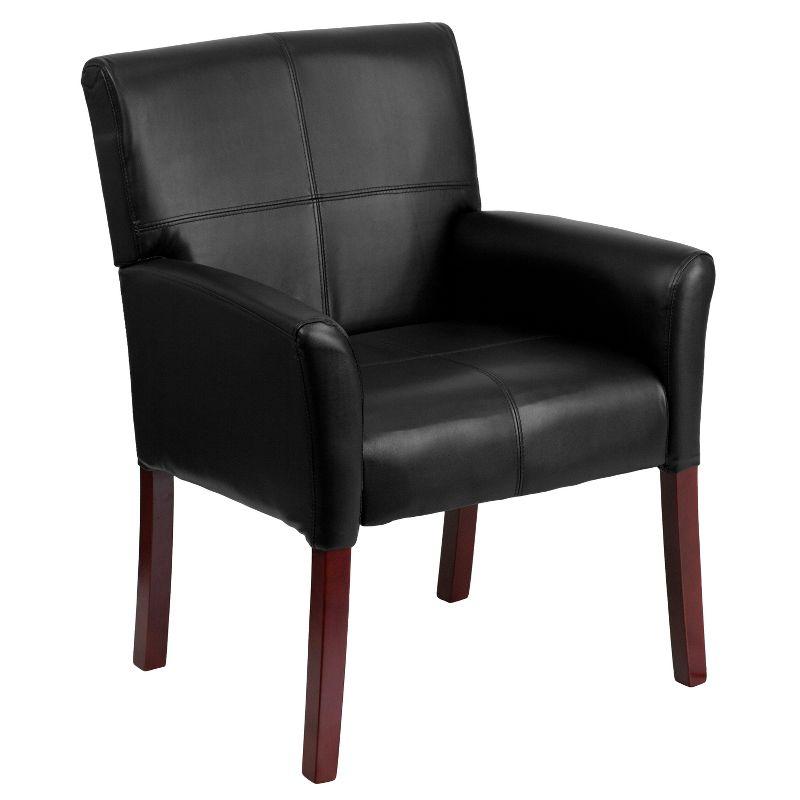 Black Leather Executive Side Chair with Mahogany Legs