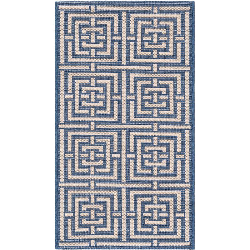 Beige and Blue Geometric Synthetic Easy Care Area Rug, 2' x 3'7"