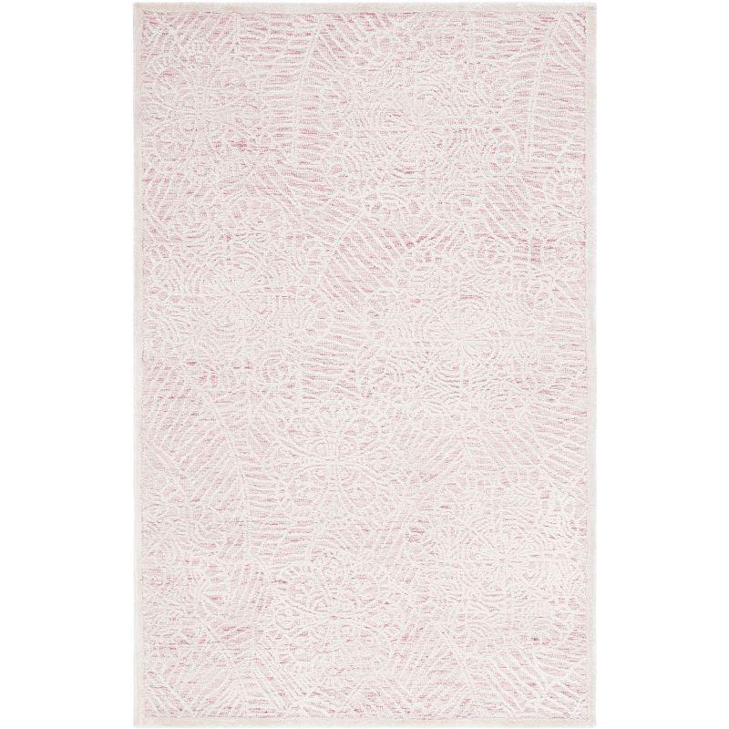 Hand-Tufted Pink and Ivory Wool Rectangular Rug - 3' x 5'