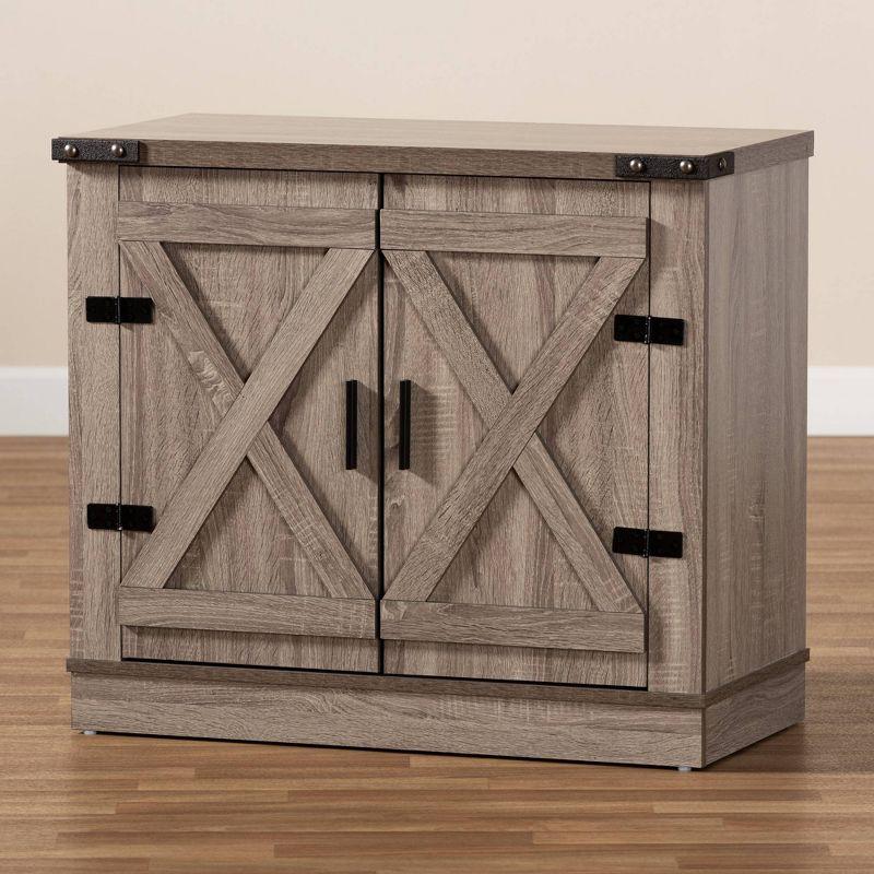 Wayne Farmhouse Wood 2 Doors Shoe Storage Cabinet Oak Brown - Baxton Studio: Entryway Organizer, Holds 9 Pairs