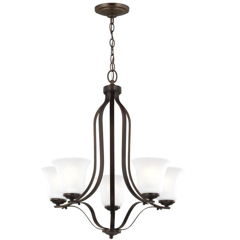 Bronze Five-Light Chandelier with Satin Etched Glass Shades