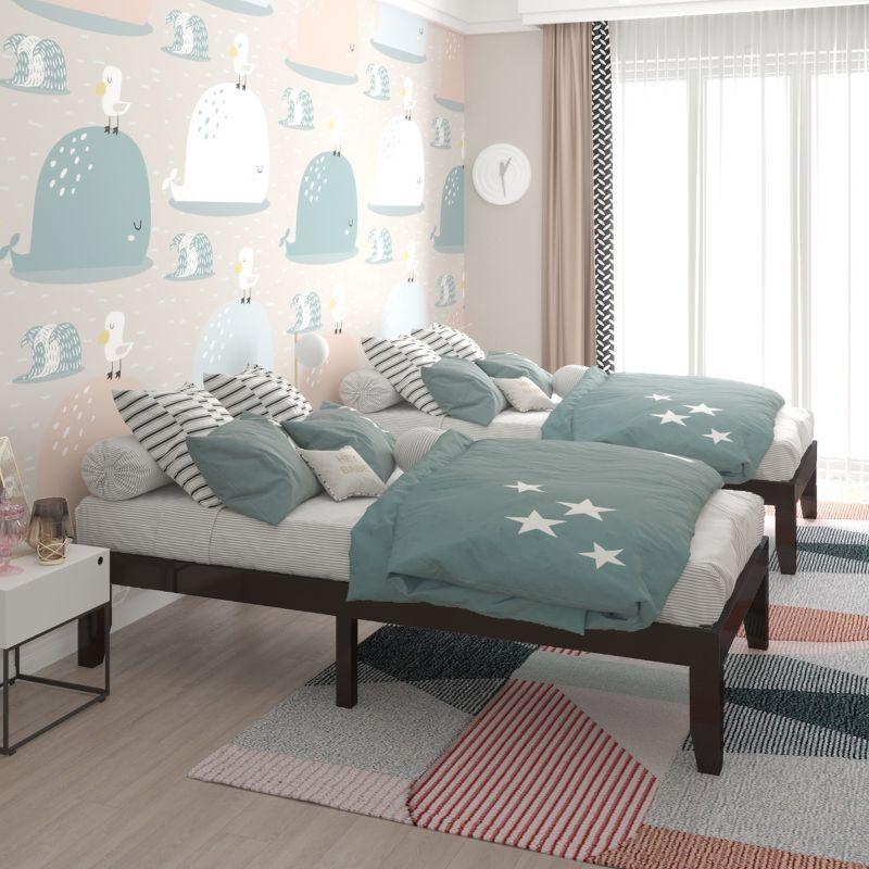 Blooming Espresso Twin Size Solid Wood Platform Bed Frame, 14-Inch Height With Slat Support