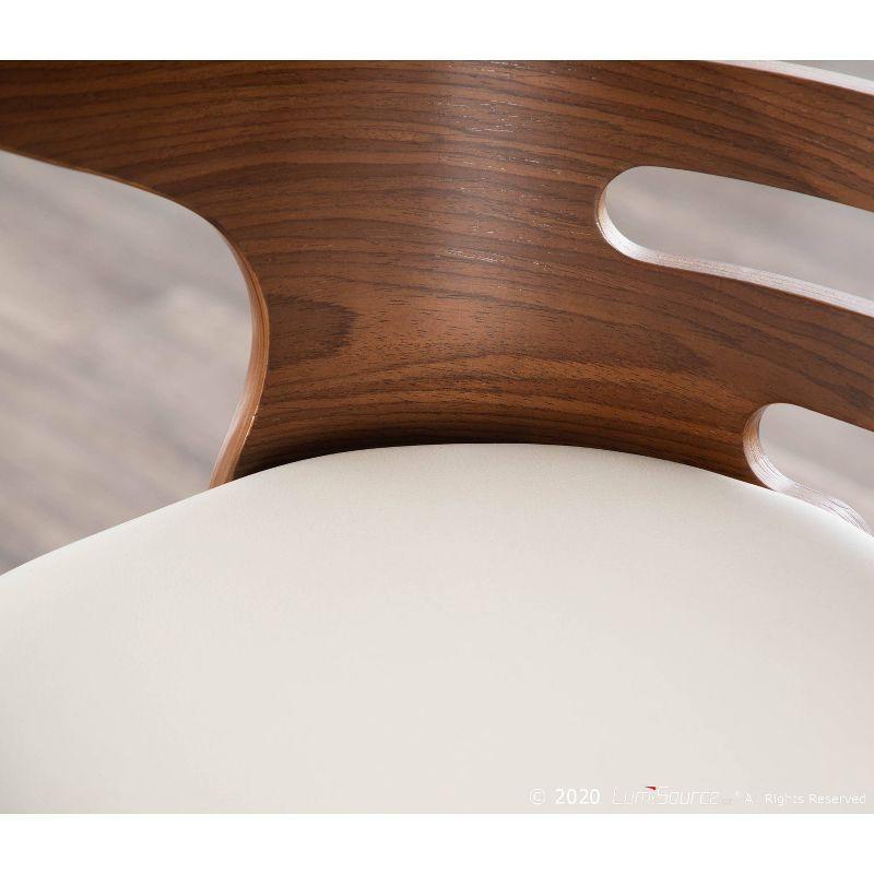 LumiSource Set of 2 Cosini Upholstered Counter Height Barstools Cream/Walnut: Swivel, Wood Legs, Faux Leather