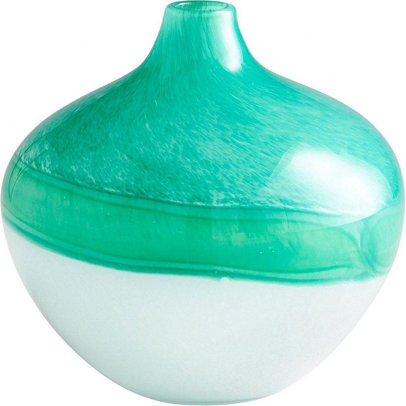 Turquoise and White Iced Marble Glass Bud Vase