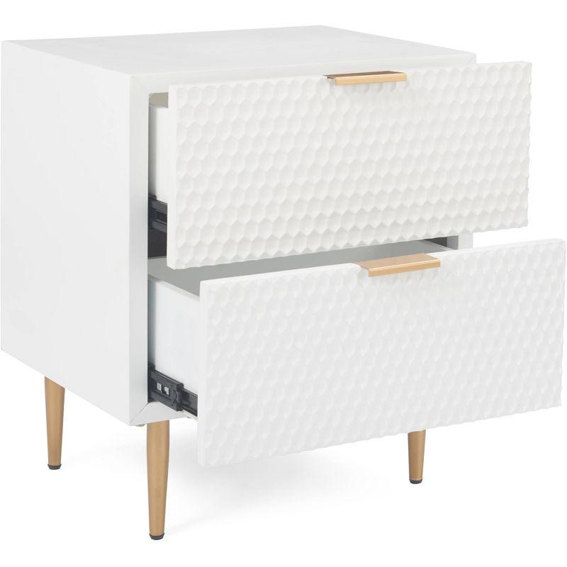 Adore Decor Jolie Modern Living Room Side Table, 2 Drawer Storage with Gold Metal Accents, White