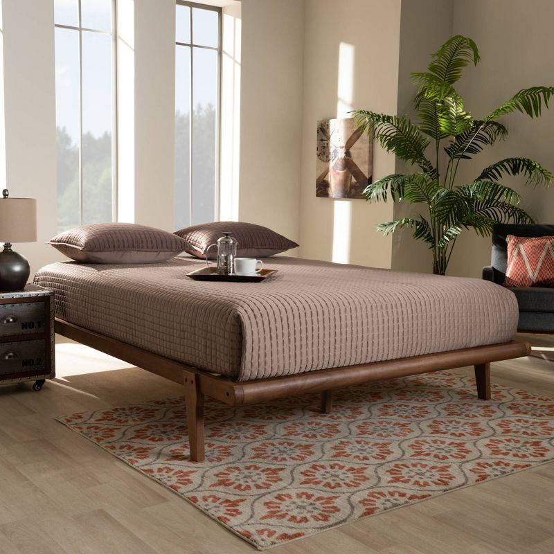 Queen Kaia Finished Wood Platform Bed Frame Brown - Baxton Studio: Rubberwood, Mid-Century Design, No Box Spring Required