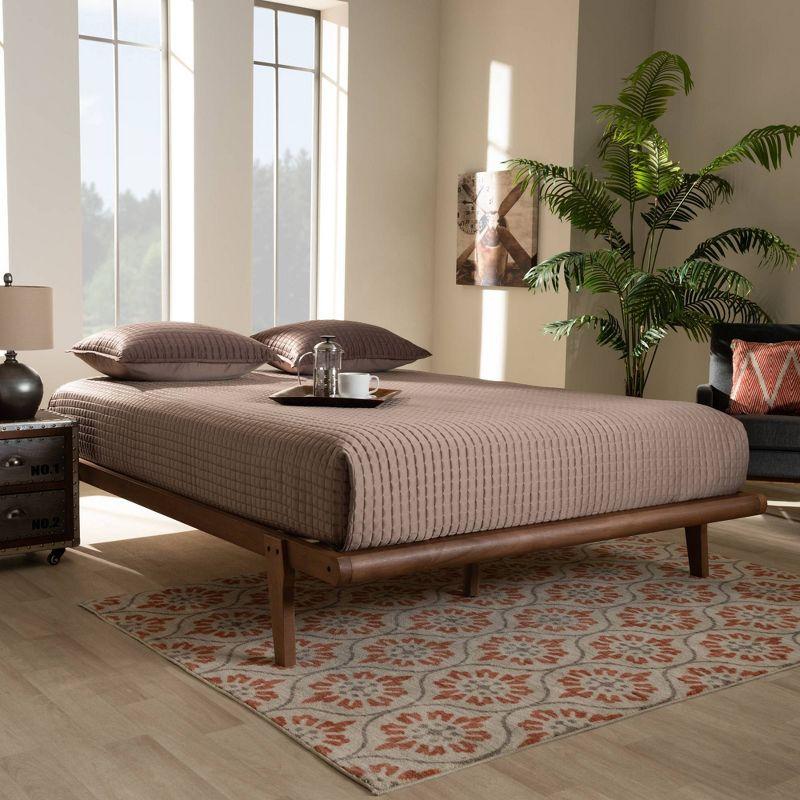 Kaia Mid-Century Modern Walnut Brown Queen Platform Bed Frame