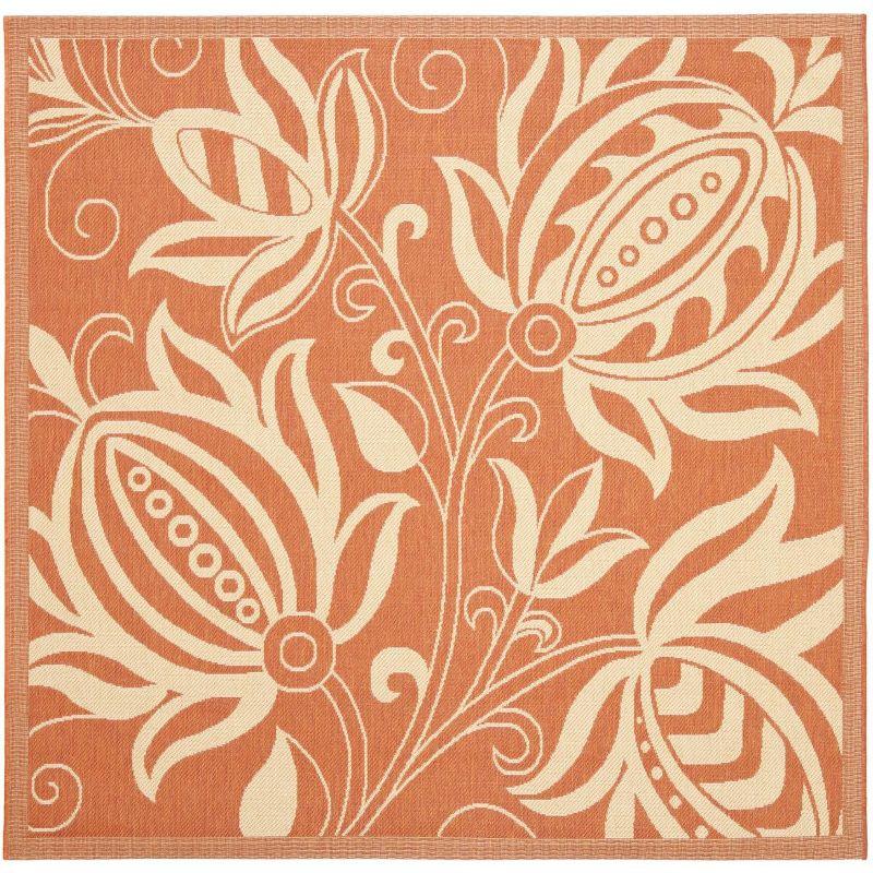 Courtyard CY2961 Power Loomed Indoor and Outdoor Area Rug - Terracotta/Natural - 6'7"x6'7" - Safavieh