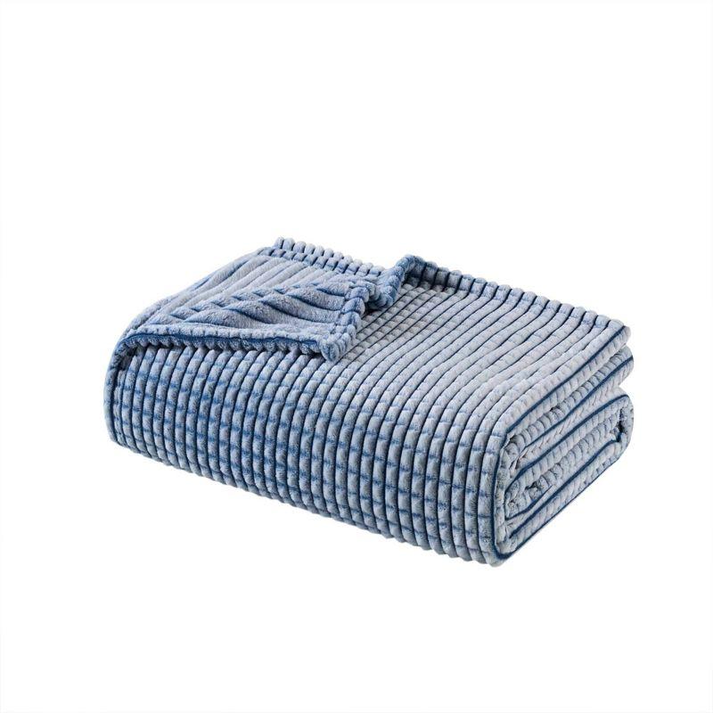 Twin Blue Plush All Season Carved Texture Blanket