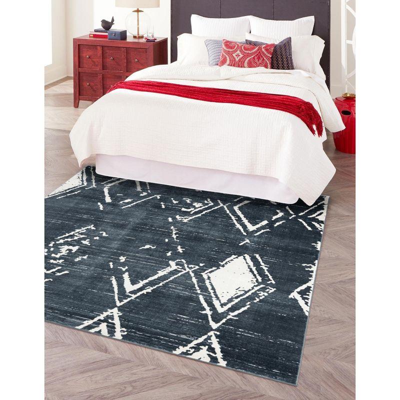 Navy Blue and Ivory Square Synthetic Area Rug