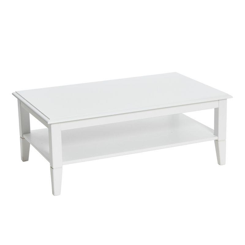 Storied Home Pleasantville Coffee Table with Storage Shelf and Solid Wood Legs White: Country Style, Engineered Top