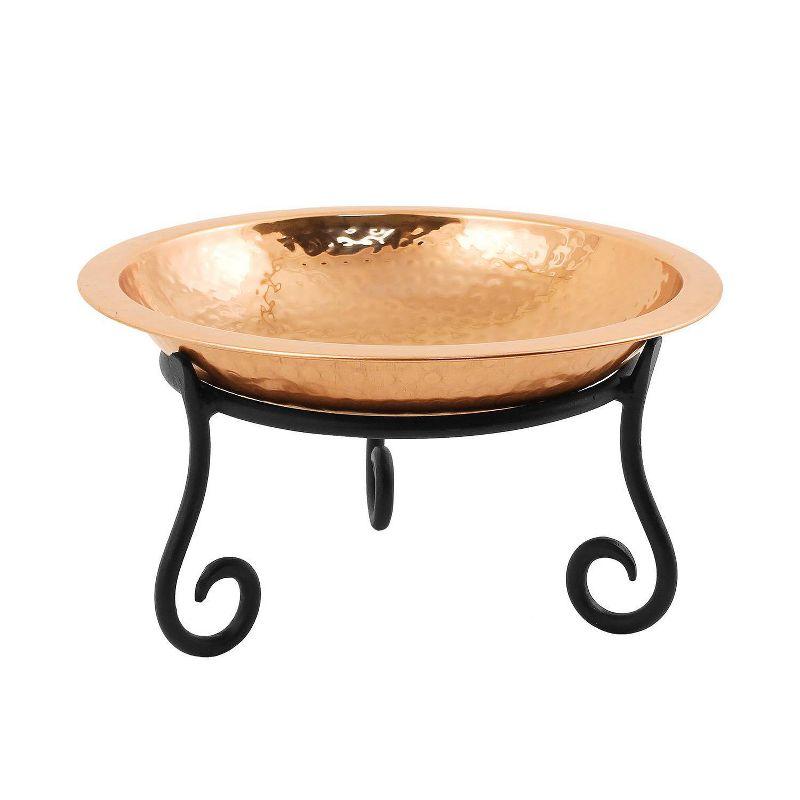 13" Hammered Copper Birdbath with Wrought Iron Stand