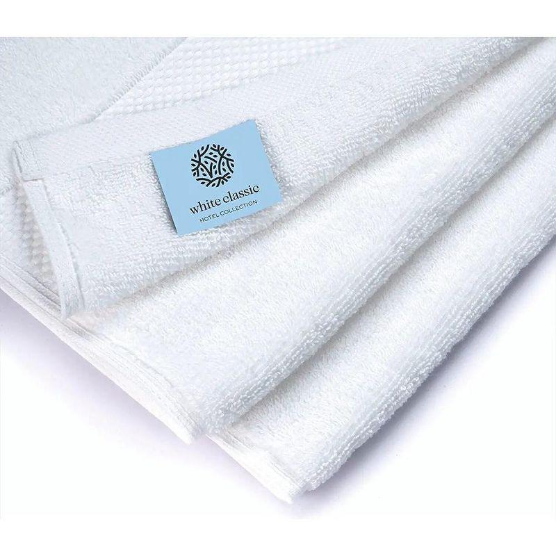 White Classic Luxury 100% Cotton 8 Piece Towel Set - 4x Washcloths, 2x Hand, and 2x Bath Towels