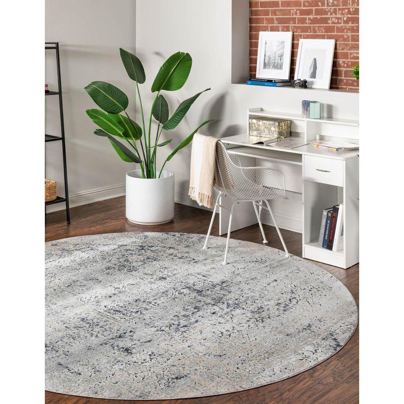 Gray Round Medallion Easy Care Stain-Resistant Rug