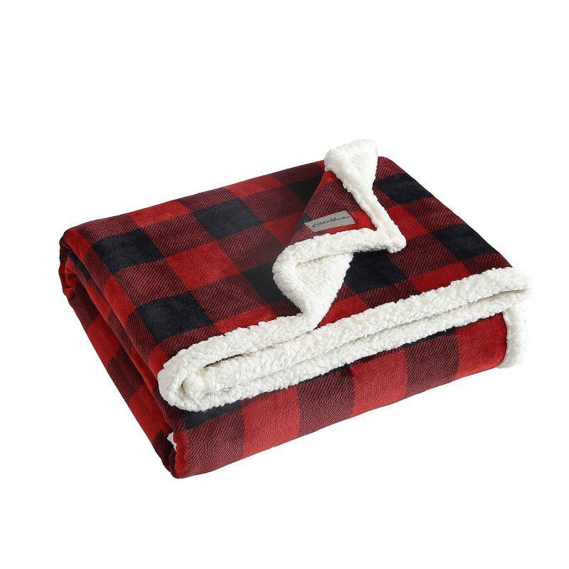 Eddie Bauer Cabin Plaid Flannel/Sherpa Throw Blanket