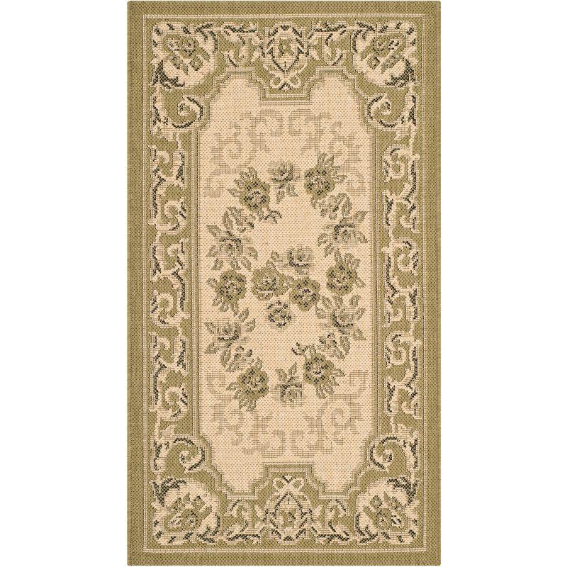 Green Floral Easy Care Rectangular Synthetic Rug