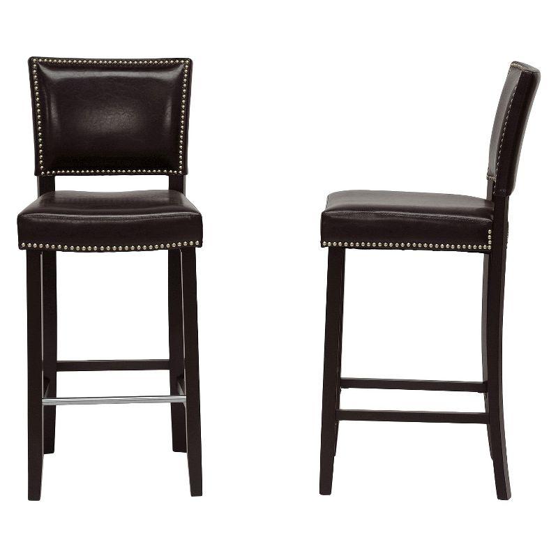 Set of 2 Aries Barstools with Nail Head Trim Dark Modern - Baxton Studio: Upholstered Vinyl, Wood Frame, Fixed Height