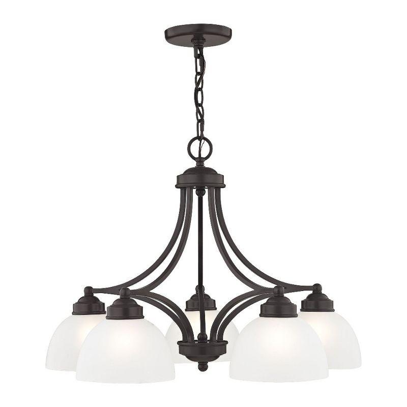 Somerset English Bronze 5-Light Chandelier with Satin Glass