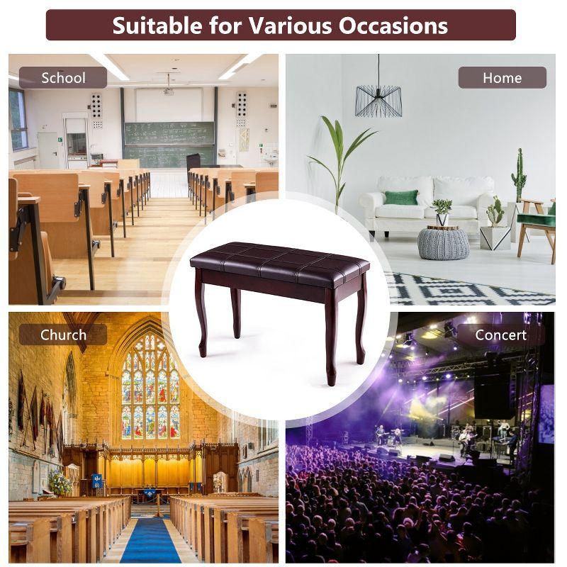 Costway Solid Wood Piano Bench PU Leather Keyboard Seat Storage Brown