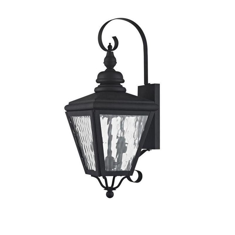 Elegant Black Brass Lantern with Clear Water Glass - 2 Light Outdoor