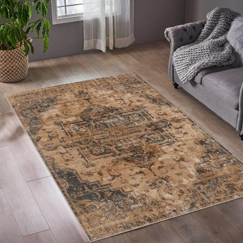 Silver 6' x 9' Oriental Easy Care Synthetic Area Rug