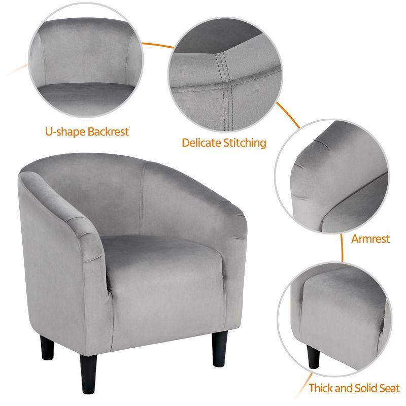 Yaheetech Velvet Club Accent Arm Chair Upholstered Barrel Chair-Gray