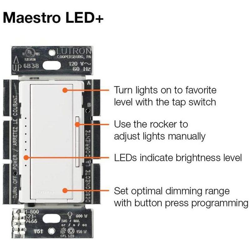 Lutron Maestro C.L Dimmer Switch for Dimmable LED, Halogen & Incandescent Bulbs, Single-Pole or Multi-Location, MACL-153M-WH