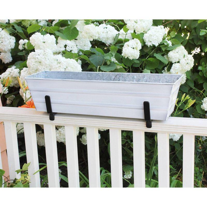 Small Galvanized Metal Rectangular Planter Box with Brackets for 2" x 4" Railings Cape Cod White - ACHLA Designs