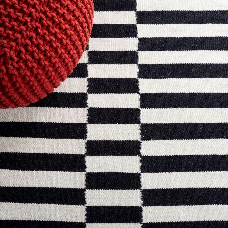 Handmade Black and White Wool Striped Rectangular Rug