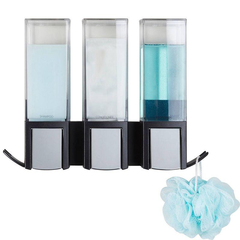 Better Living Products Clever Three Chamber Wall Mount Soap and Shower Dispenser Black/Chrome: Gel & Shampoo Storage, Easy Refill Design