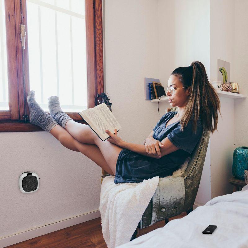 Good Housekeeping Wall-Mount Indoor Space Heater, Portable Electric Mini Heater w/ Adjustable Thermostat & Remote Control, 750W, White